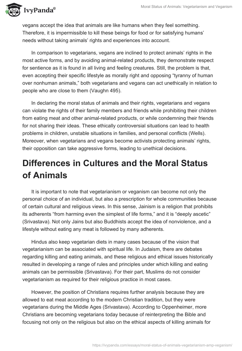 Moral Status of Animals: Vegetarianism and Veganism. Page 2