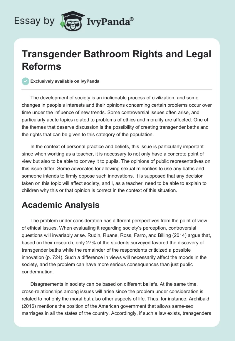 Transgender Bathroom Rights and Legal Reforms. Page 1