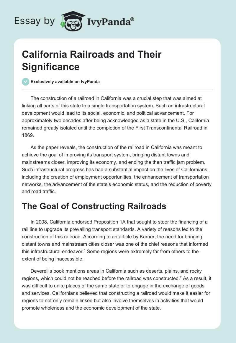 California Railroads and Their Significance. Page 1