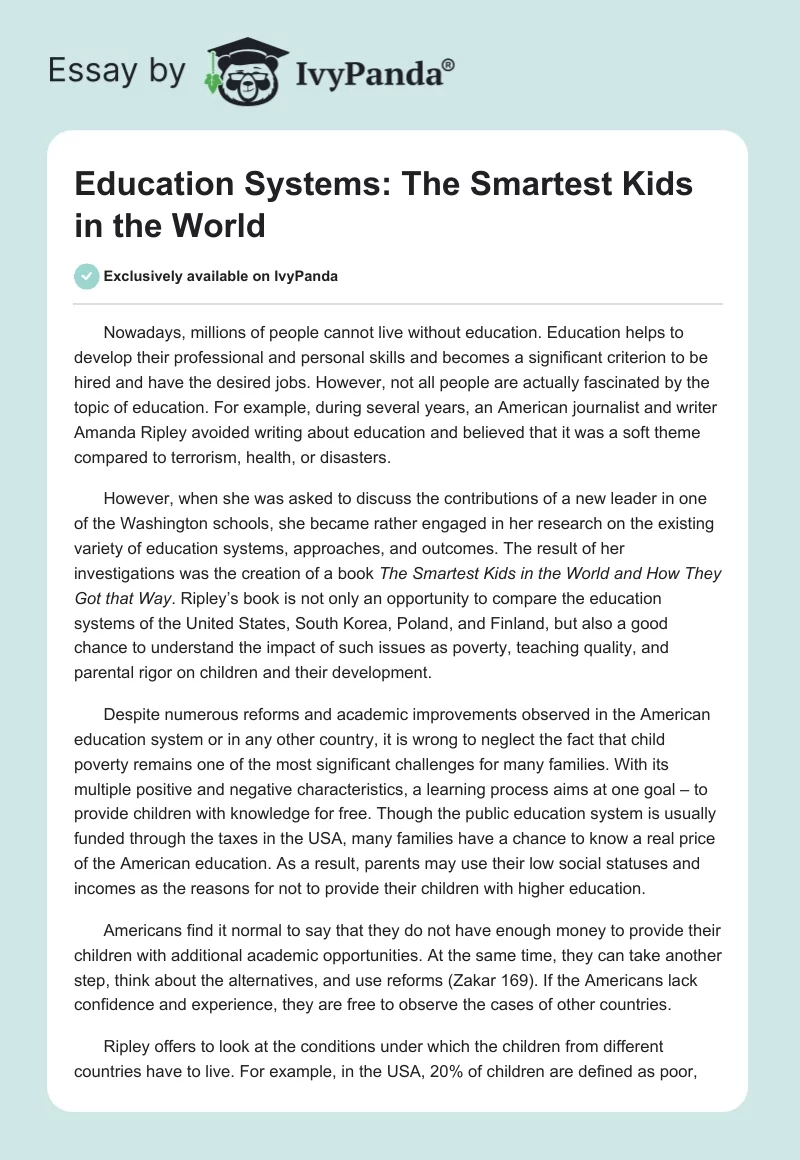 Education Systems: The Smartest Kids in the World. Page 1