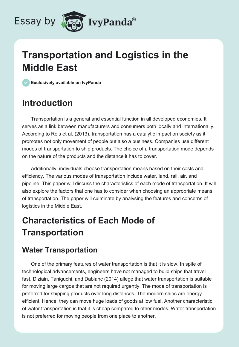 Transportation and Logistics in the Middle East. Page 1
