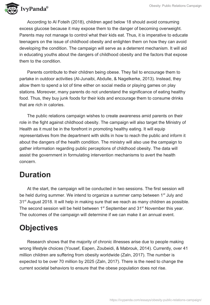 Obesity: Public Relations Campaign. Page 2