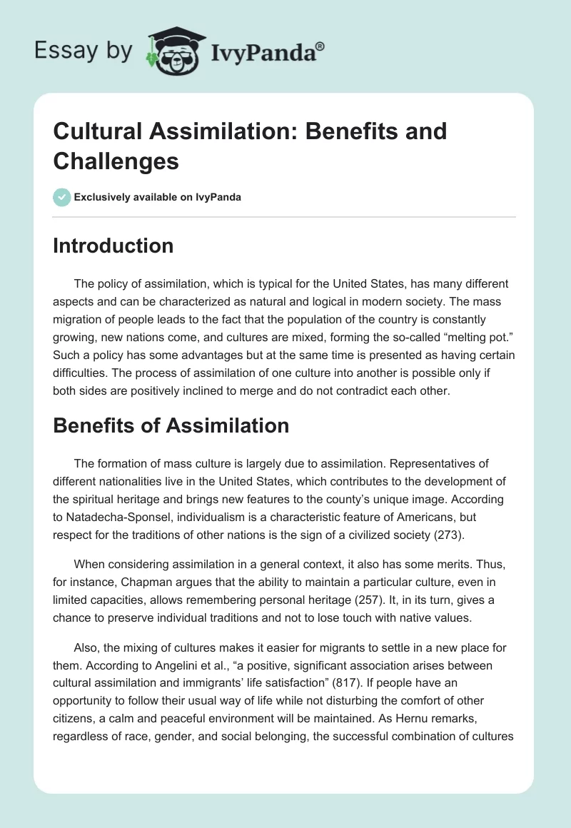 Cultural Assimilation: Benefits and Challenges. Page 1