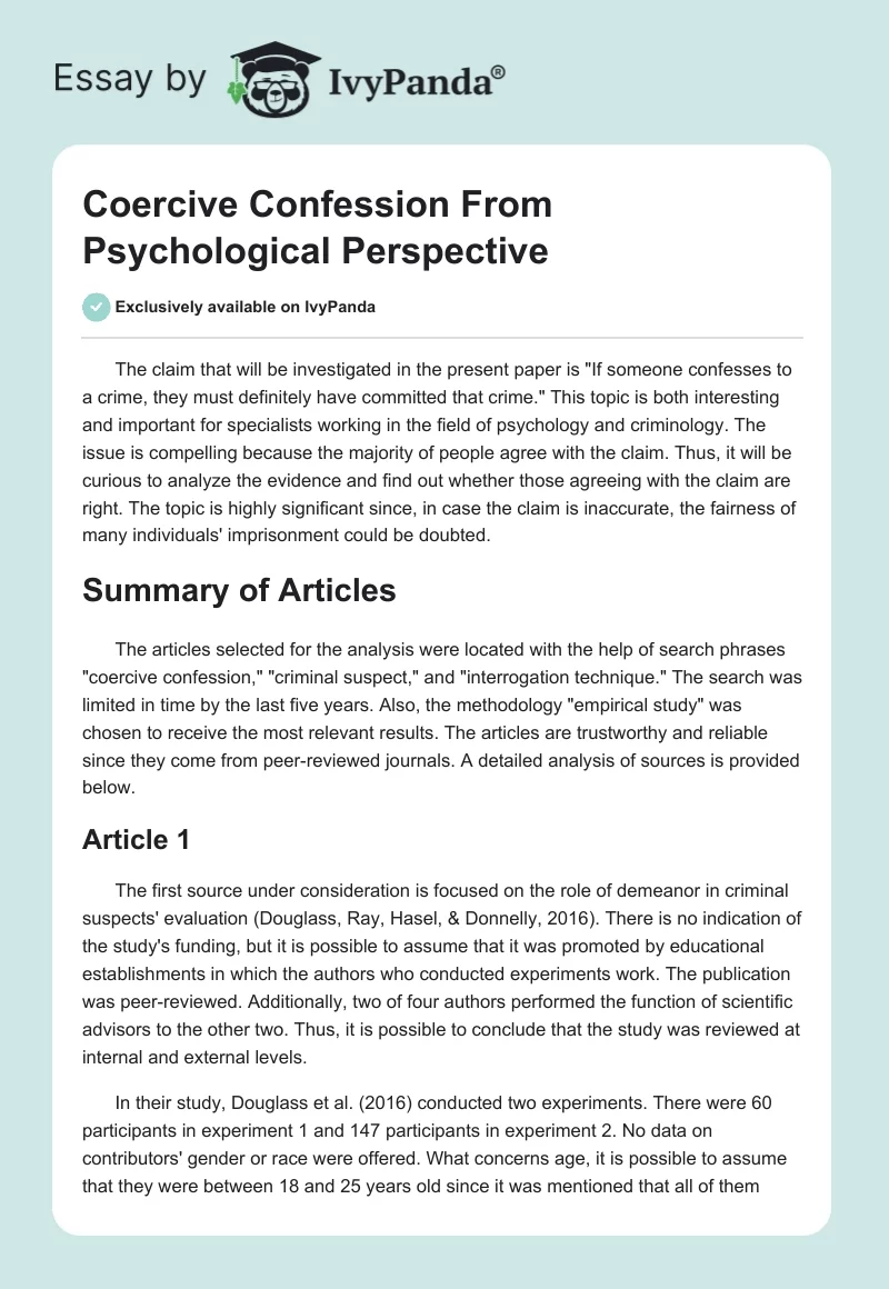 Coercive Confession From Psychological Perspective. Page 1