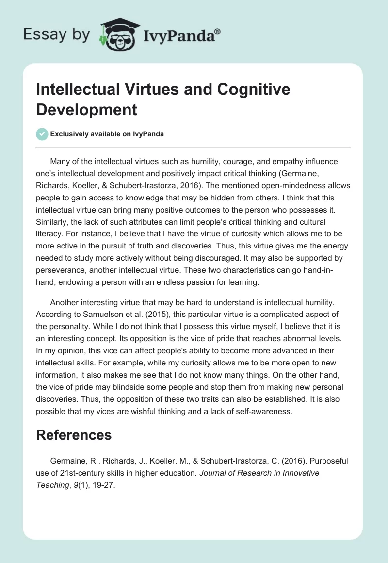Intellectual Virtues and Cognitive Development. Page 1