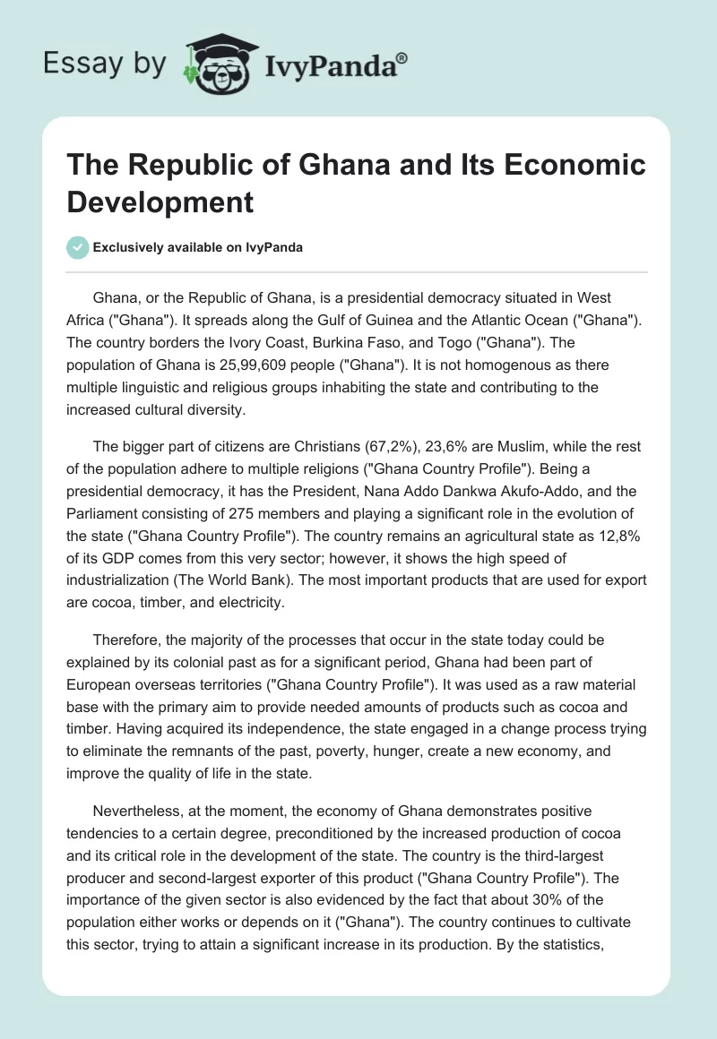 The Republic of Ghana and Its Economic Development. Page 1