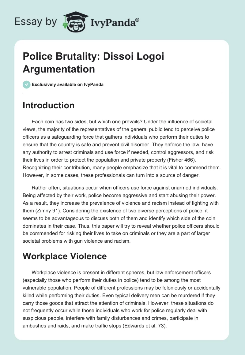 Police Brutality: Dissoi Logoi Argumentation. Page 1