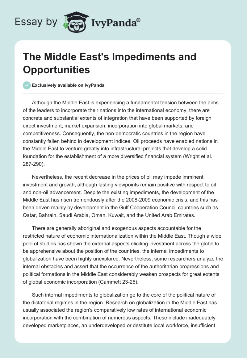 The Middle East's Impediments and Opportunities. Page 1