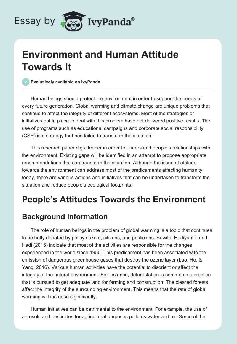 Environment and Human Attitude Towards It. Page 1