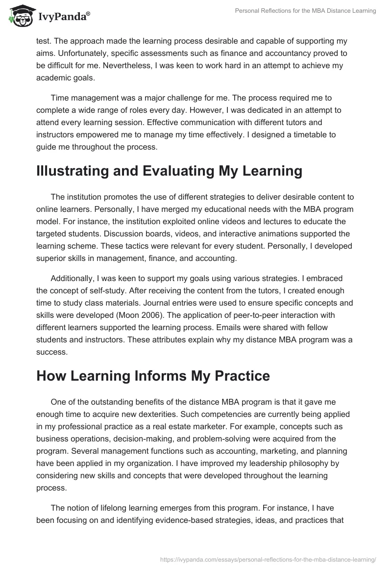 Personal Reflections for the MBA Distance Learning. Page 2