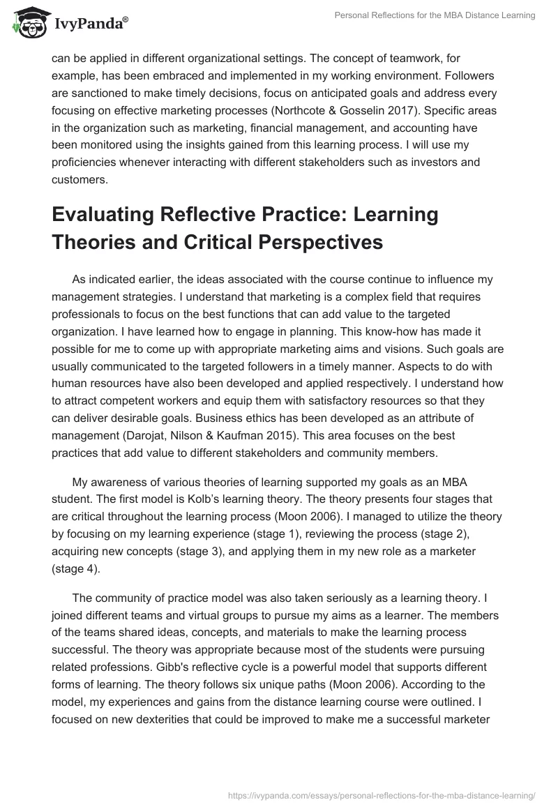 Personal Reflections for the MBA Distance Learning. Page 3