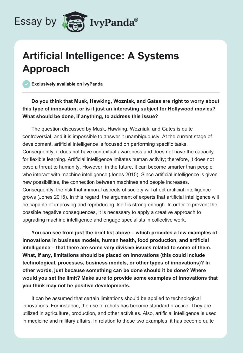 Artificial Intelligence: A Systems Approach. Page 1
