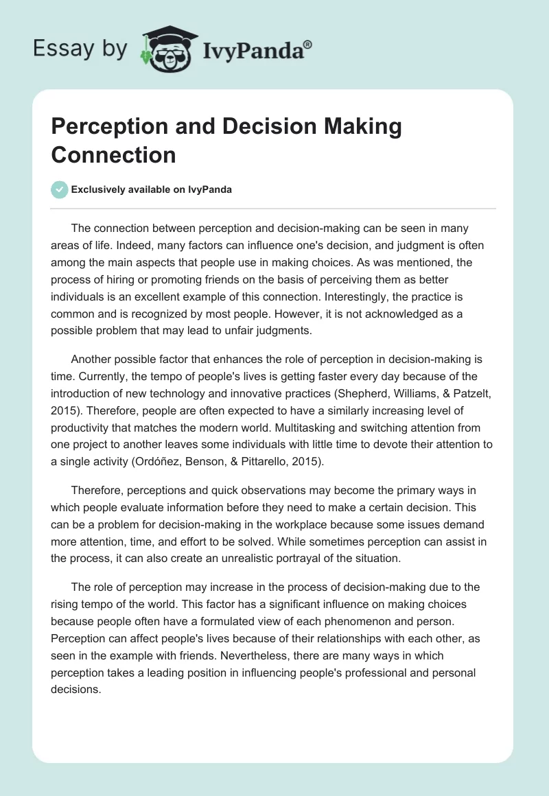 Perception and Decision Making Connection. Page 1