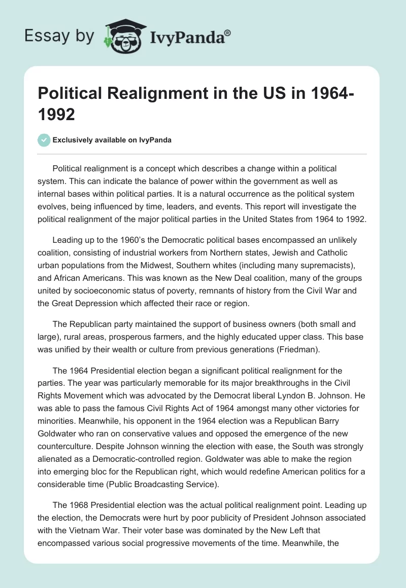 Political Realignment in the US in 1964-1992. Page 1