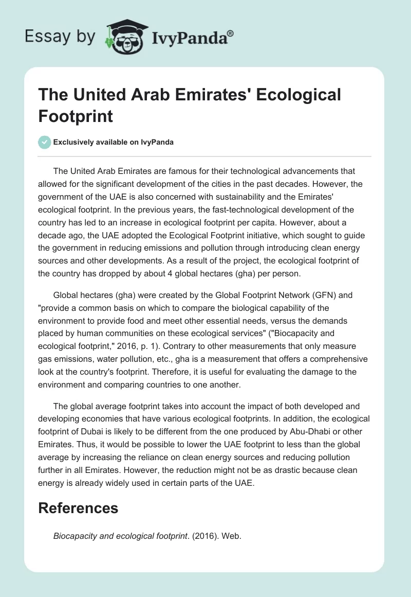 The United Arab Emirates' Ecological Footprint. Page 1