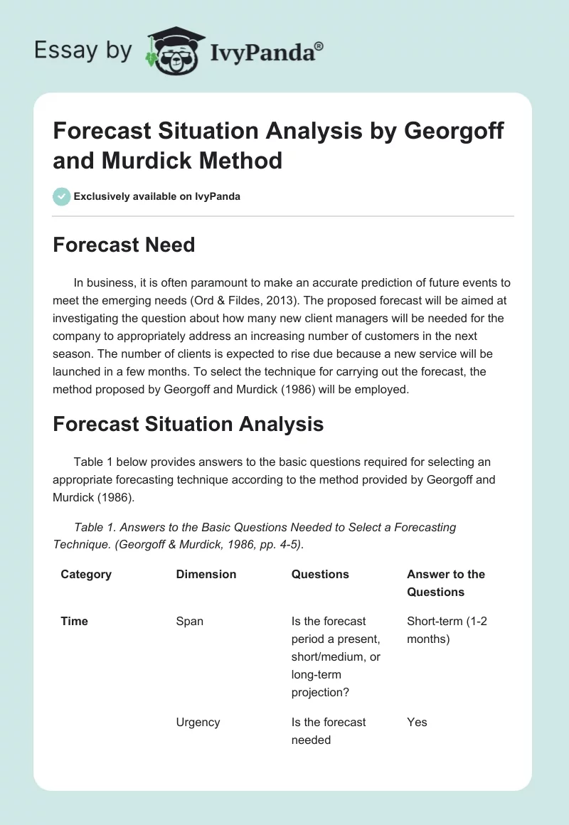 Forecast Situation Analysis by Georgoff and Murdick Method. Page 1