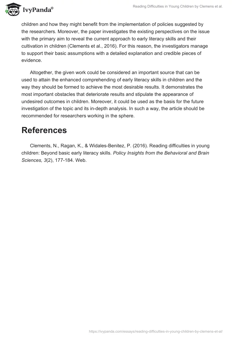"Reading Difficulties in Young Children" by Clemens et al.. Page 3