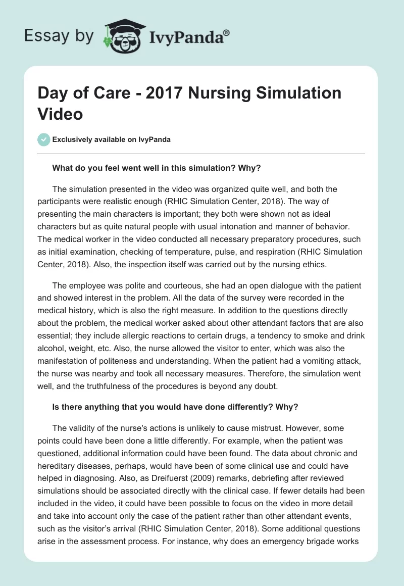 "Day of Care - 2017" Nursing Simulation Video. Page 1