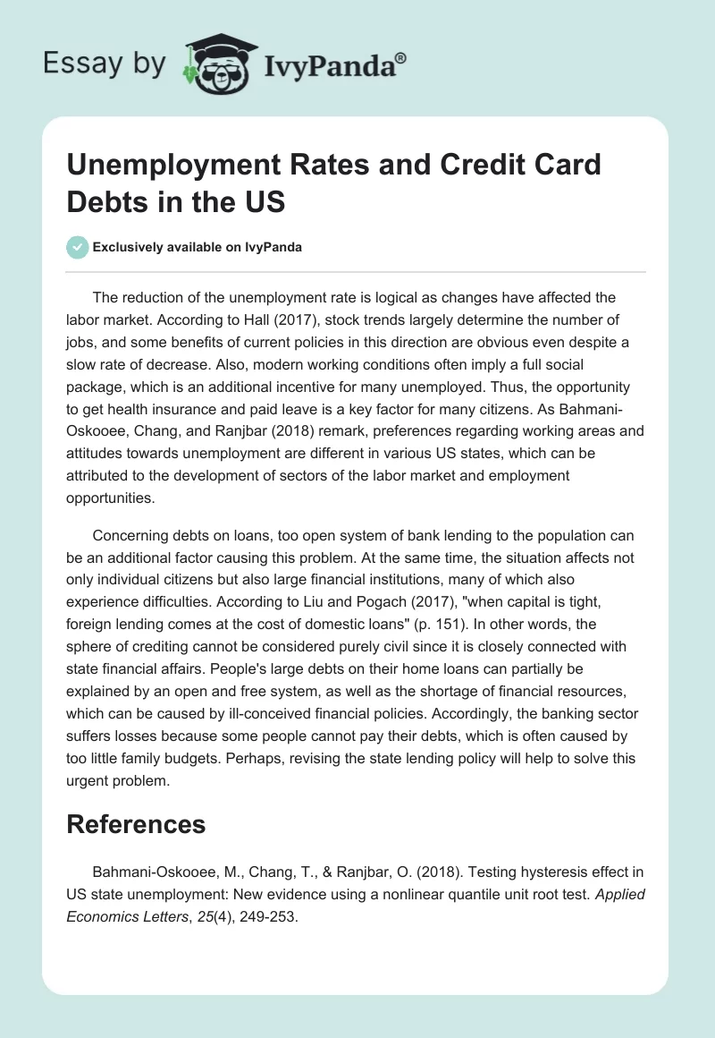 Unemployment Rates and Credit Card Debts in the US. Page 1