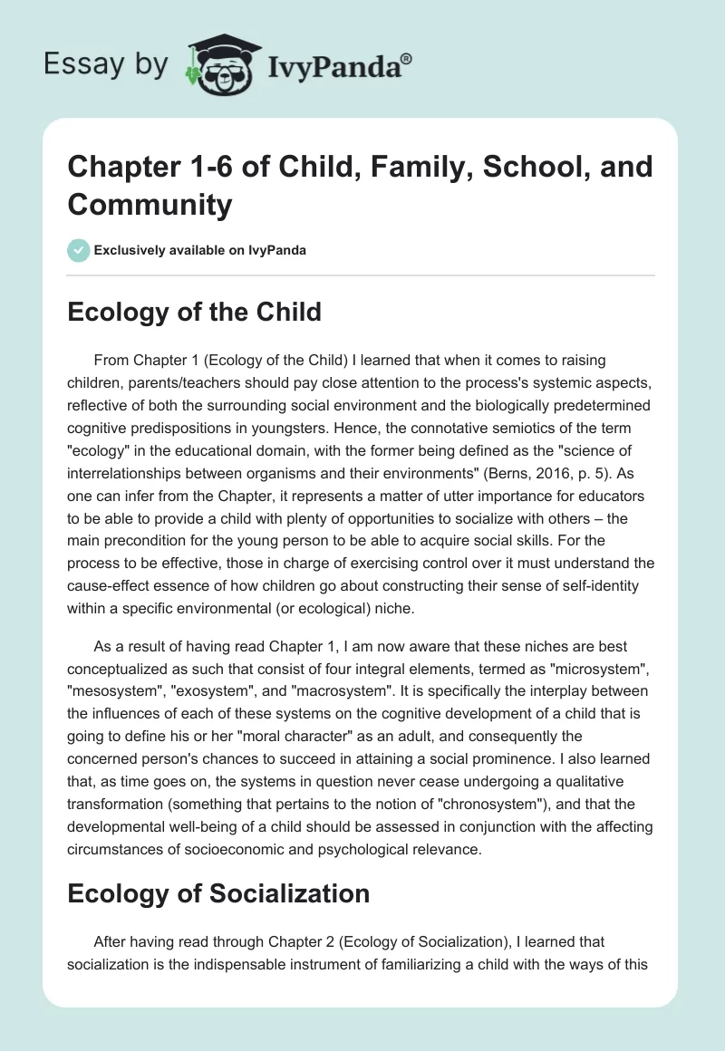 Chapter 1-6 of "Child, Family, School, and Community". Page 1