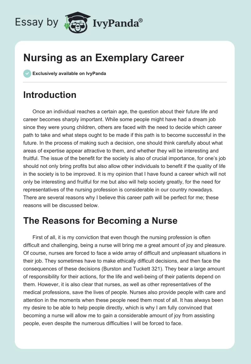 Nursing as an Exemplary Career. Page 1