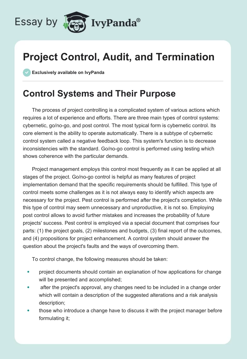 Project Control, Audit, and Termination. Page 1