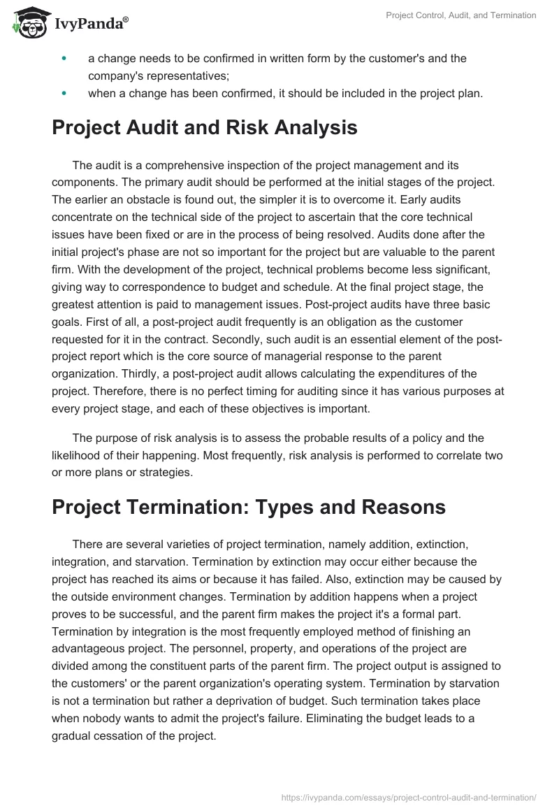 Project Control, Audit, and Termination. Page 2