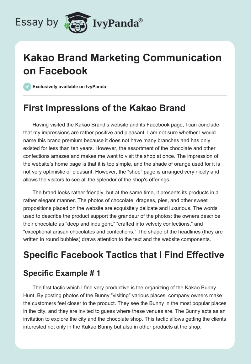 Kakao Brand Marketing Communication on Facebook. Page 1
