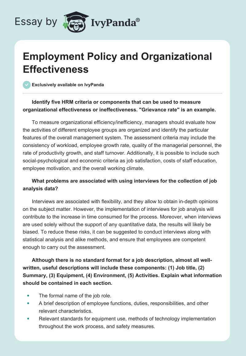 Employment Policy and Organizational Effectiveness. Page 1