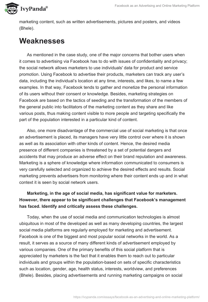 Facebook as an Advertising and Online Marketing Platform. Page 2