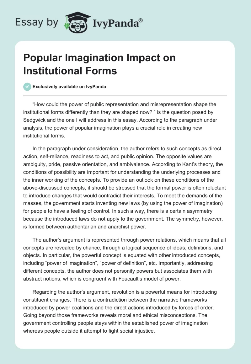 Popular Imagination Impact on Institutional Forms. Page 1