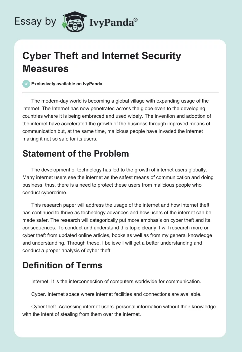 Cyber Theft and Internet Security Measures. Page 1