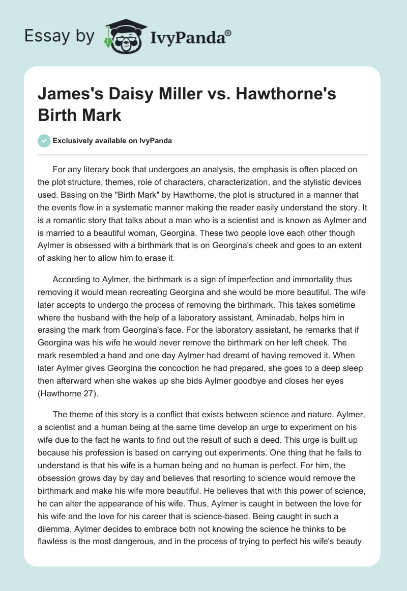 James's "Daisy Miller" vs. Hawthorne's "Birth Mark". Page 1