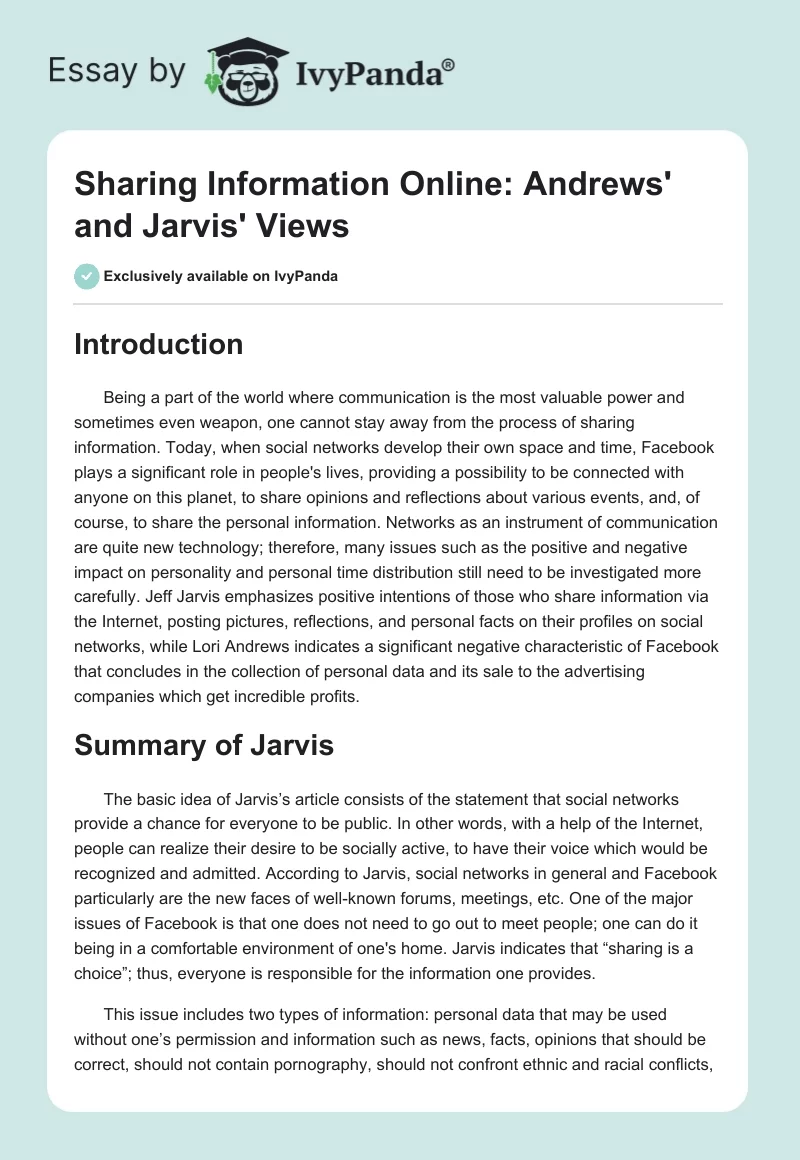 Sharing Information Online: Andrews' and Jarvis' Views. Page 1