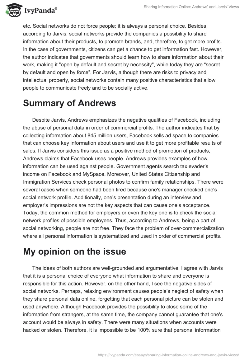 Sharing Information Online: Andrews' and Jarvis' Views. Page 2