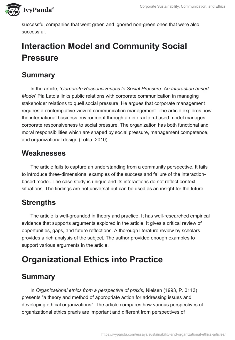 Corporate Sustainability, Communication, and Ethics. Page 2