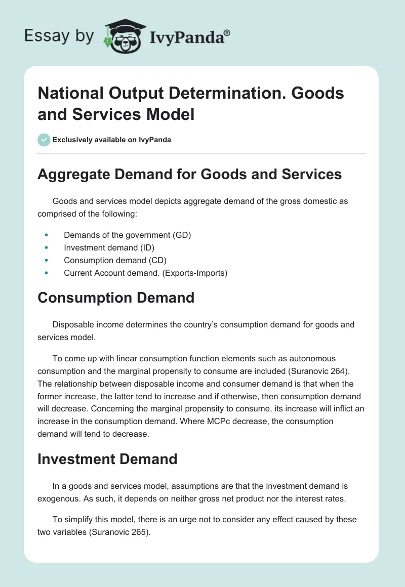 National Output Determination. Goods and Services Model. Page 1