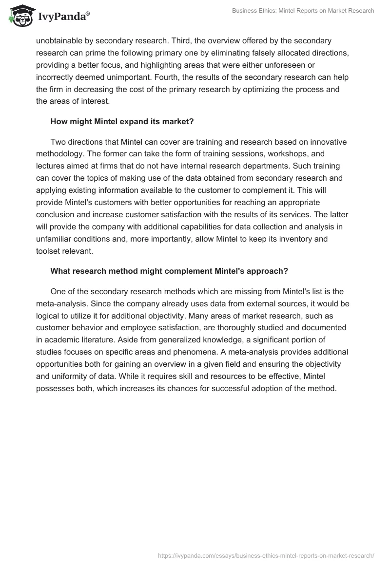 Business Ethics: Mintel Reports on Market Research. Page 2