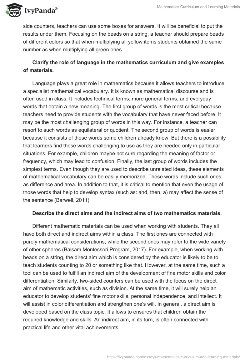Mathematics Curriculum and Learning Materials. Page 3