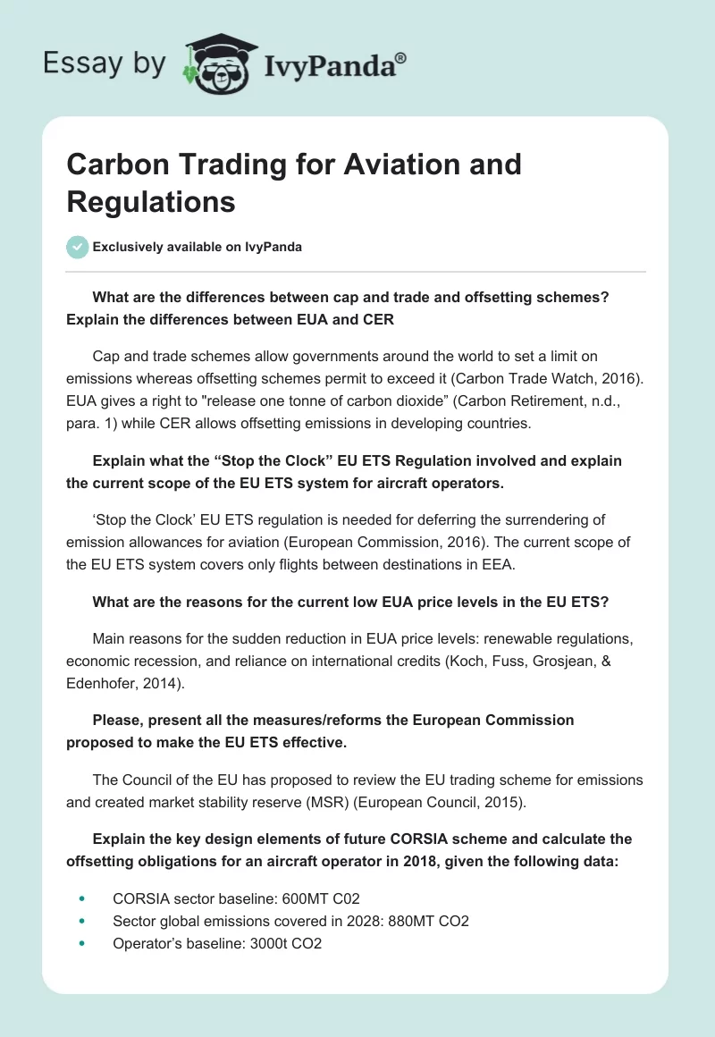 Carbon Trading for Aviation and Regulations. Page 1