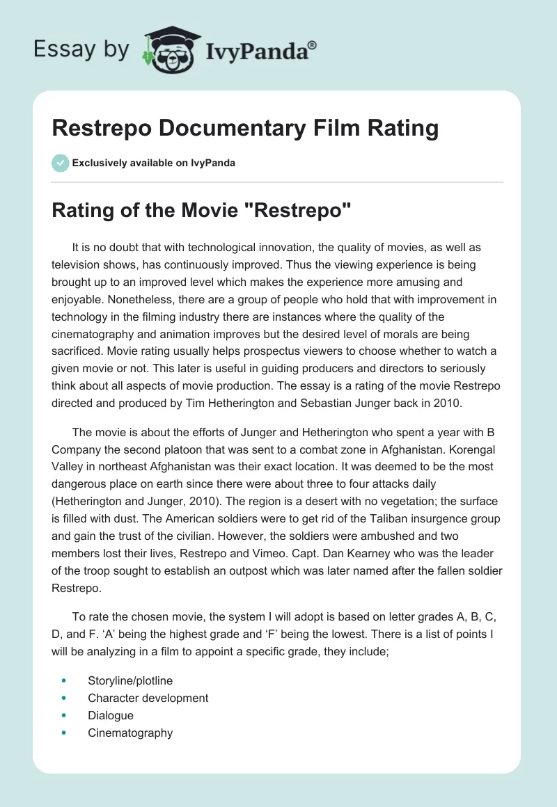 "Restrepo" Documentary Film Rating. Page 1