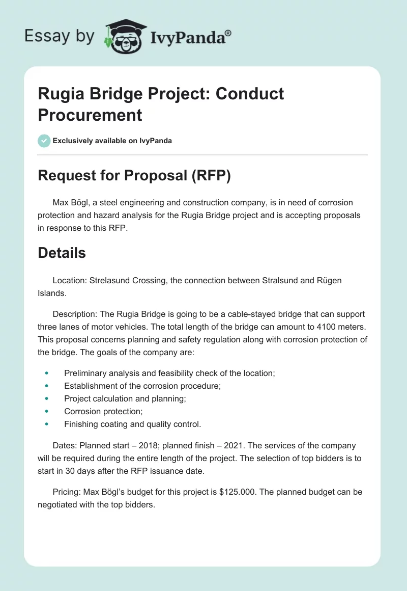 Rugia Bridge Project: Conduct Procurement. Page 1
