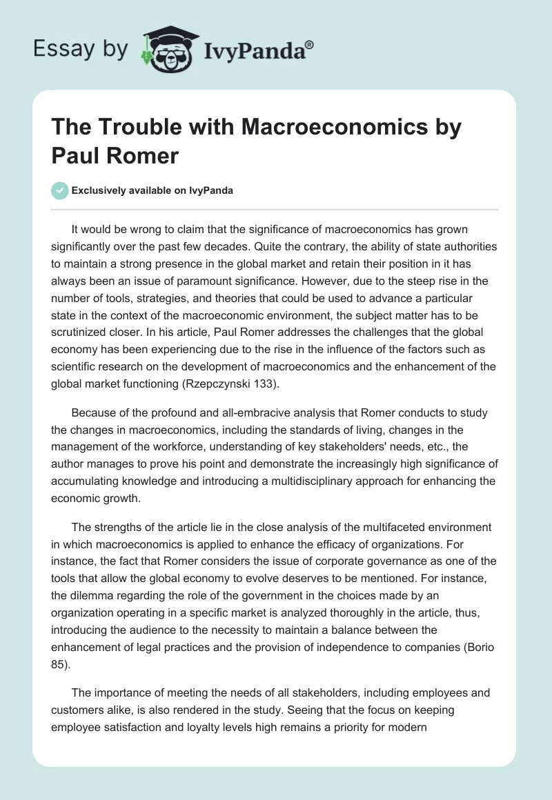 "The Trouble with Macroeconomics" by Paul Romer. Page 1