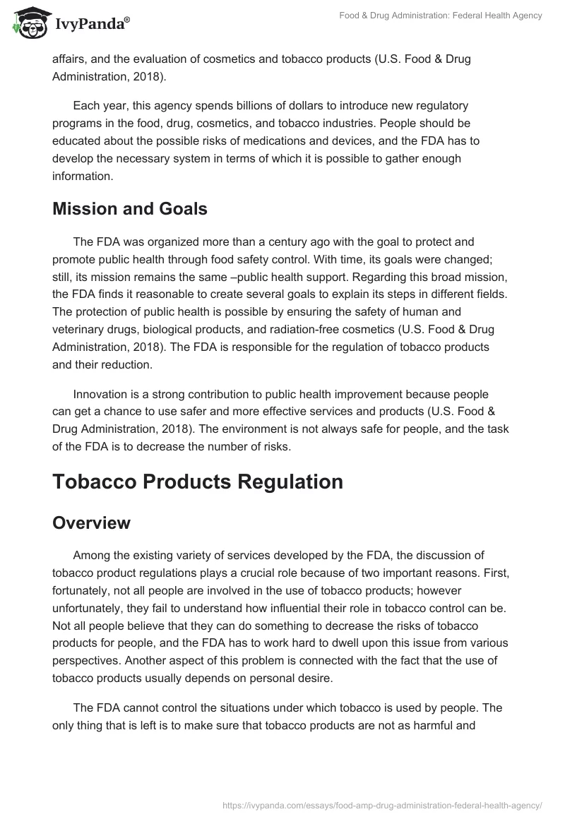 Food & Drug Administration: Federal Health Agency. Page 2