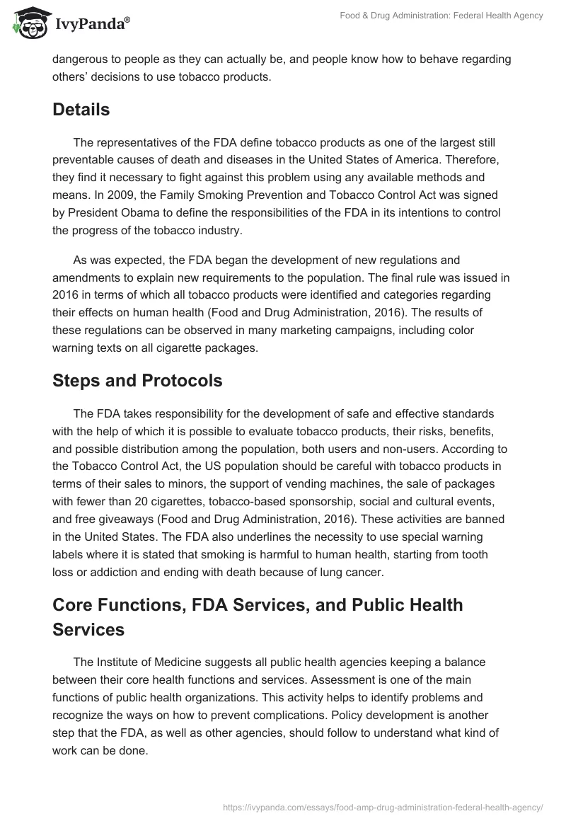 Food & Drug Administration: Federal Health Agency. Page 3