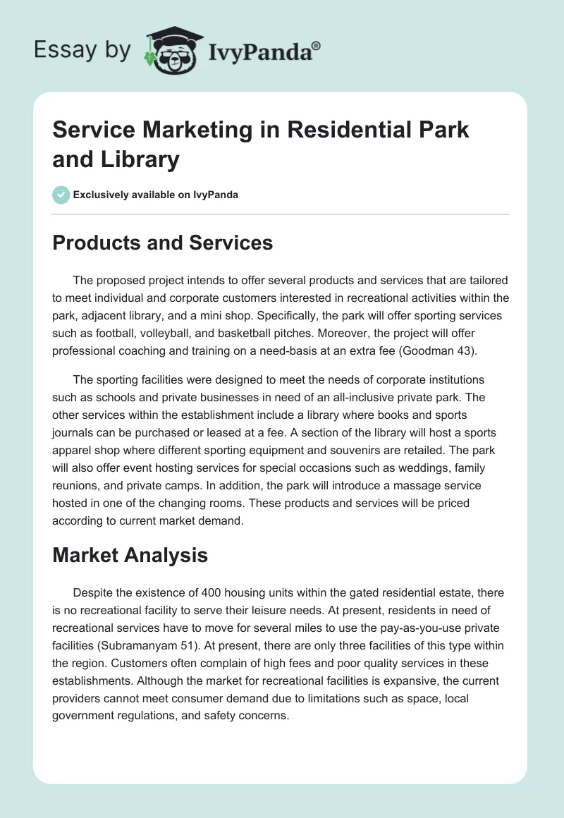 Service Marketing in Residential Park and Library. Page 1