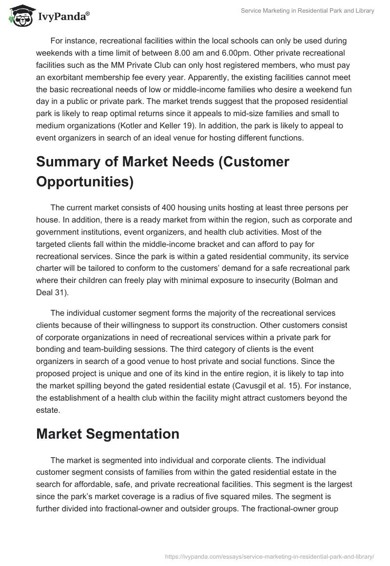 Service Marketing in Residential Park and Library. Page 2