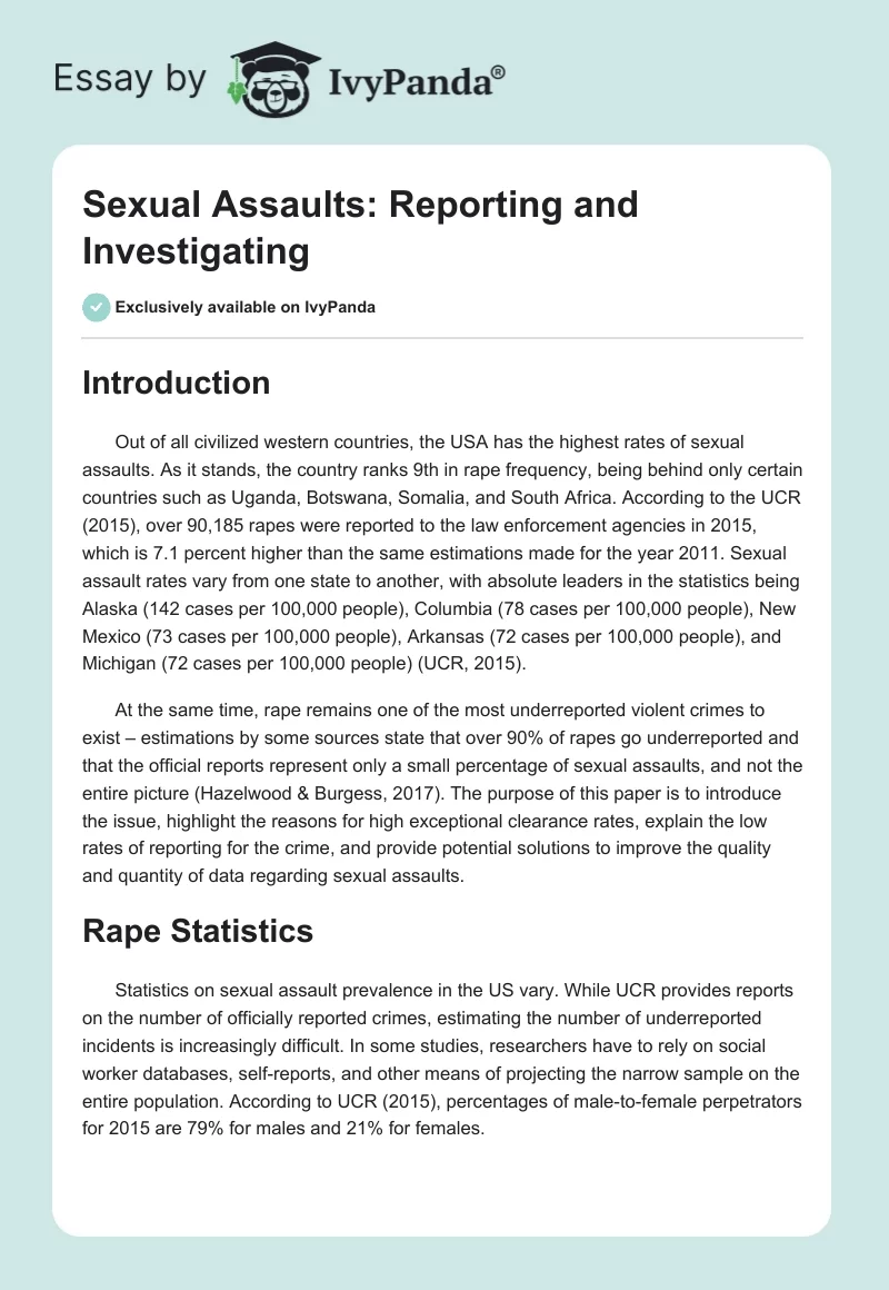 Sexual Assaults: Reporting and Investigating. Page 1
