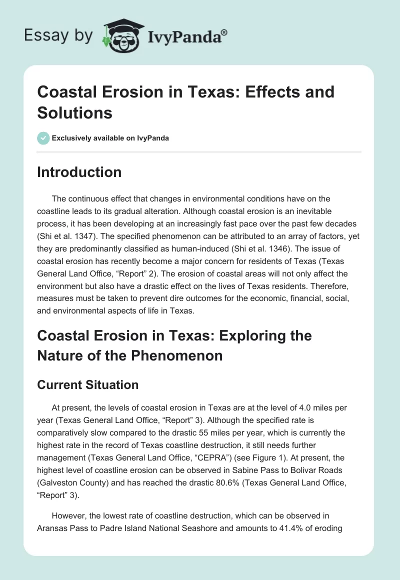 Coastal Erosion in Texas: Effects and Solutions. Page 1
