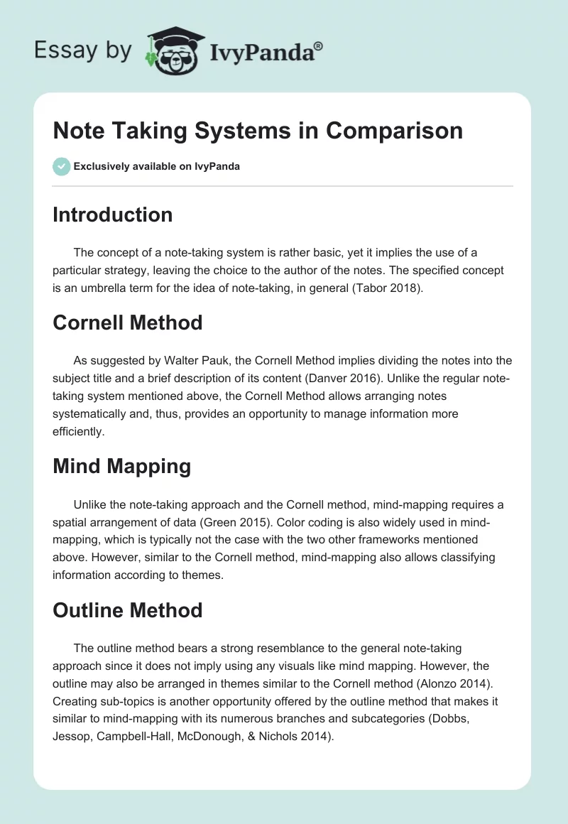 Note Taking Systems in Comparison. Page 1